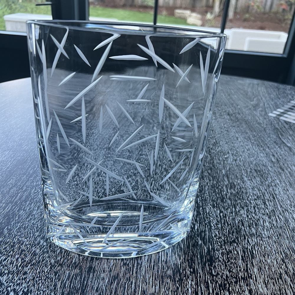 Nambe MOTUS Glass Etched‎ Vase Used 9.5 x 7.0 x 2.5 Inches